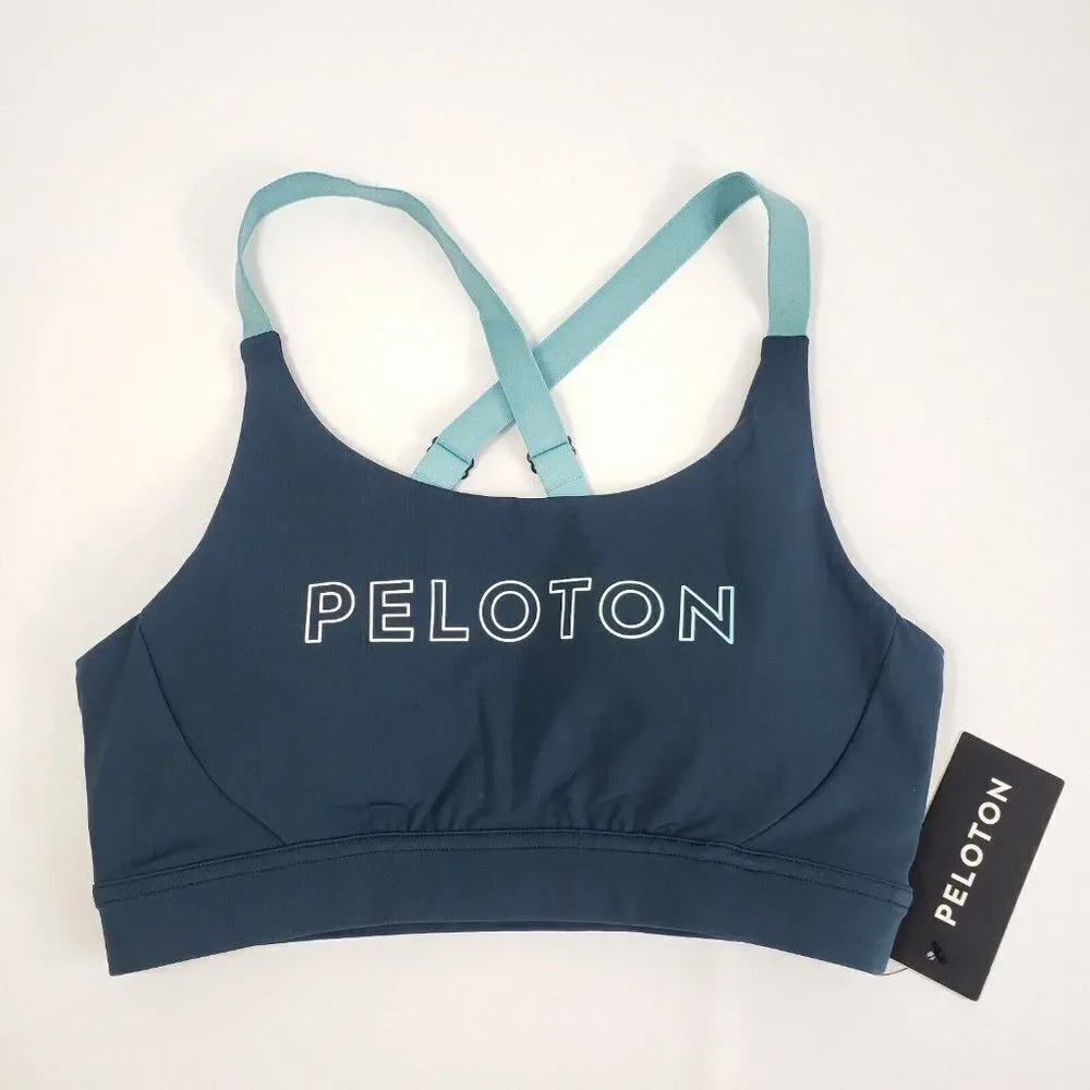 Peloton Colorblack Mesh Back Bra Blue Teal Adjustable For Women's Size Small